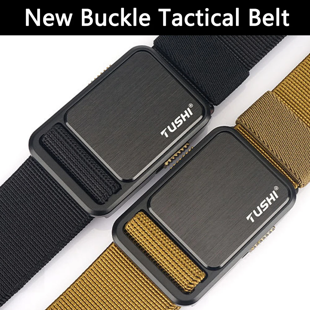 TUSHI Elastic Tactical Belt for Men Nylon Army Alloy Automatic Buckle Police Outdoor Duty Military Belt Sport Casual Waistband