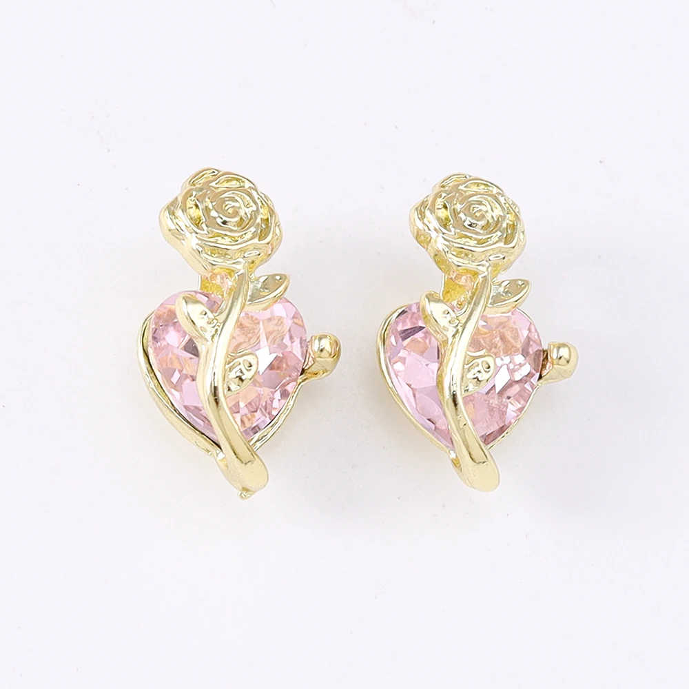 

5pcs Delicate CZ Love Heart Charms Rose Flower Pendants for Jewelry Making DIY Necklace Earrings Bracelet Accessories Supplies