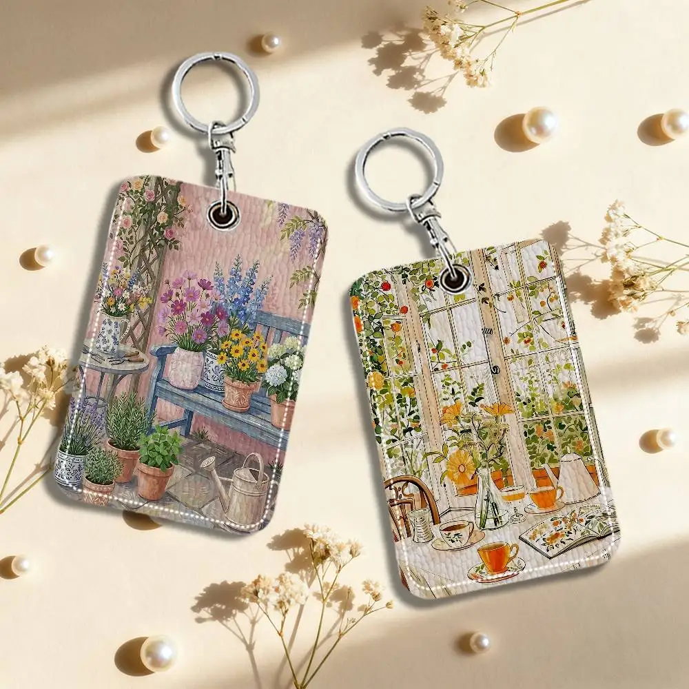 

Classic Illustrations Keychain Card Holders Keyring Bank Bus ID Credit Cards Key Ring Chains Gift