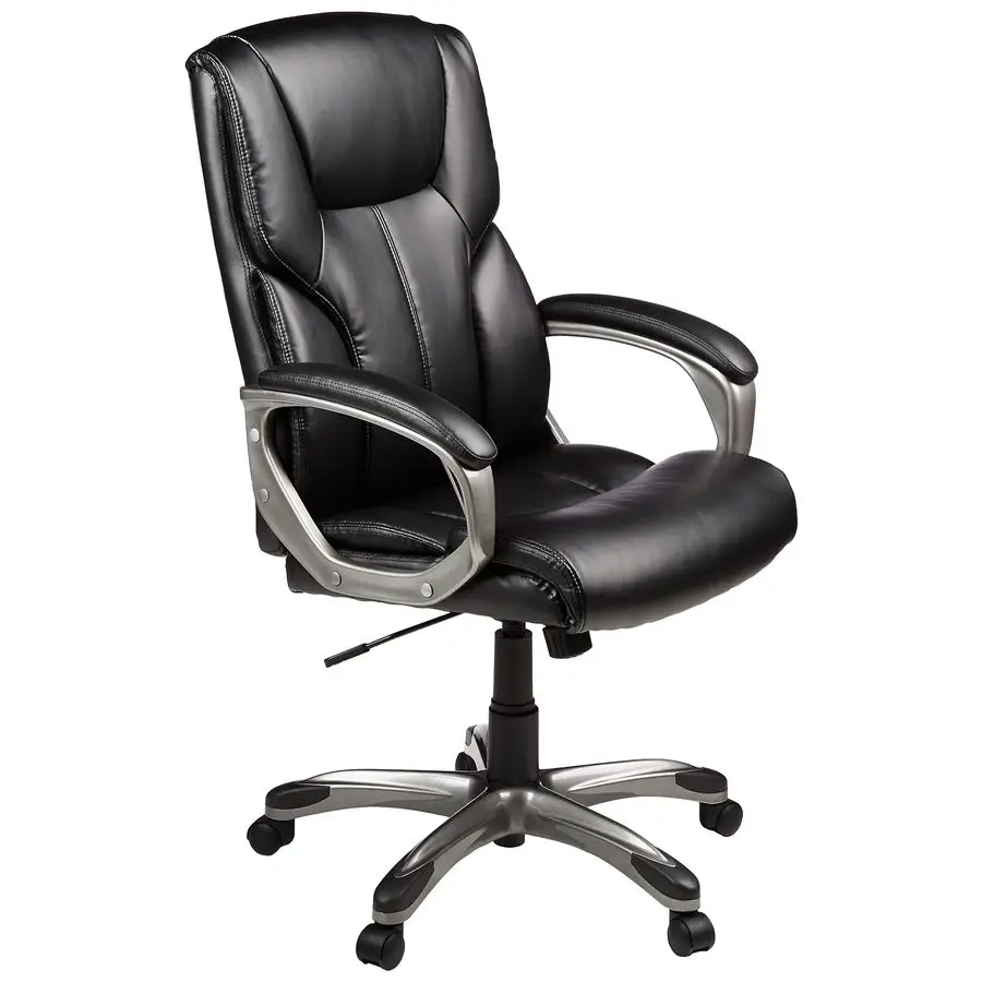

Executive High Back Office Chair, Adjustable Height, Tilt, Swivel, Padded Seat, Bonded Leather, Wheels, Black Silver