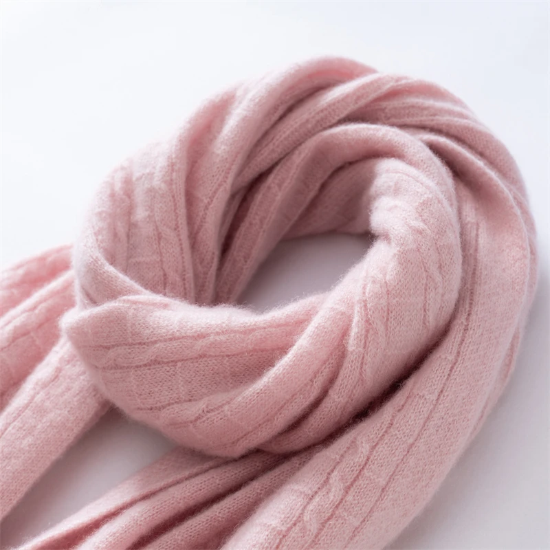 وشاح دانتيل مخطط محبوك بلون سادة - وصول جديد دافئ وعصري لخريف/شتاء، كشمير ممتاز 100%