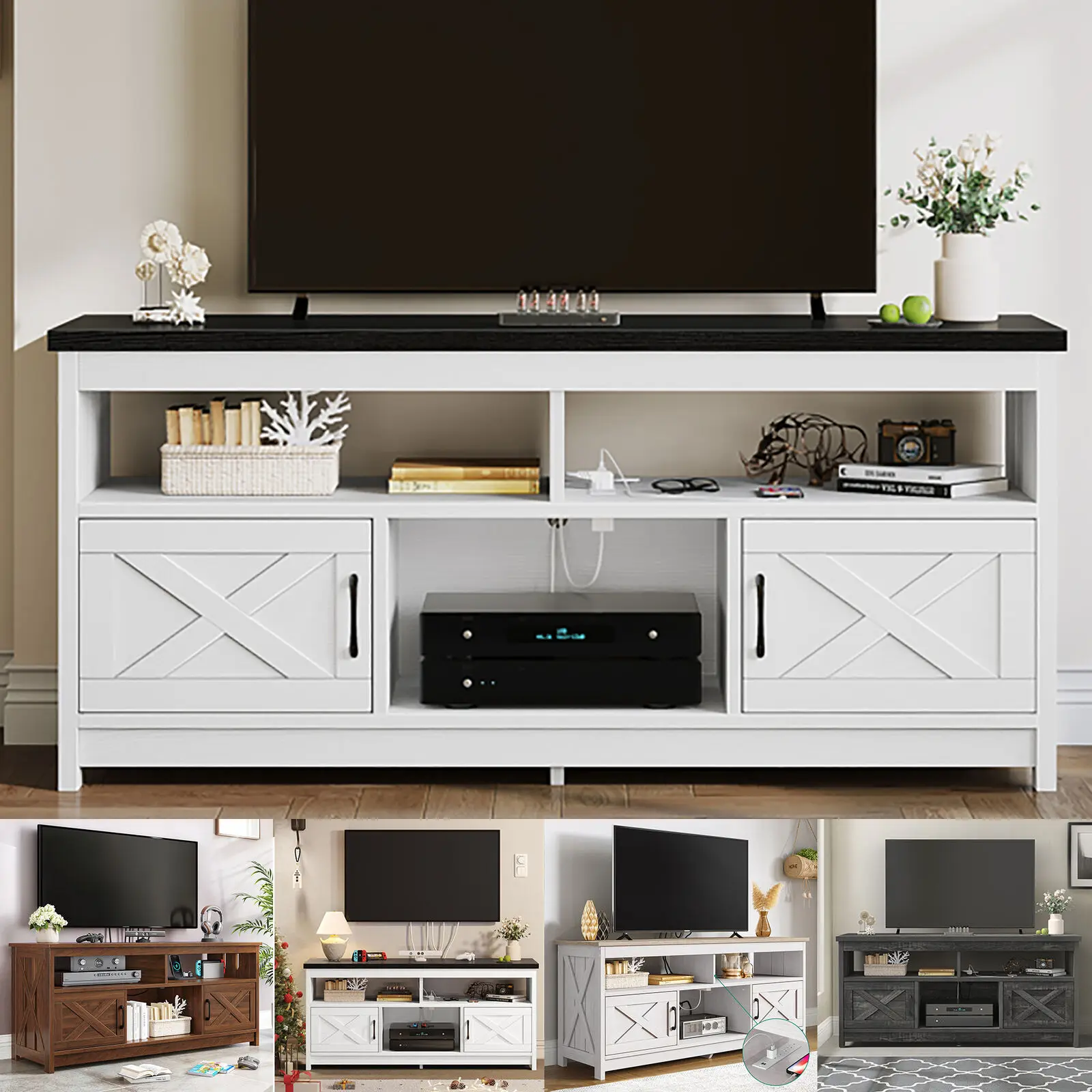 

TV Stand for 65 in TV with Power Outlet Entertainment Center Media Console Table