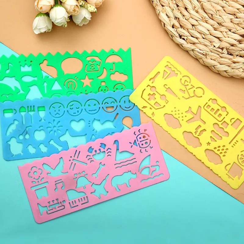 4Pcs/Set Kawaii Candy Color Drawing Template Ruler Sewing Ruler Office School Accessories