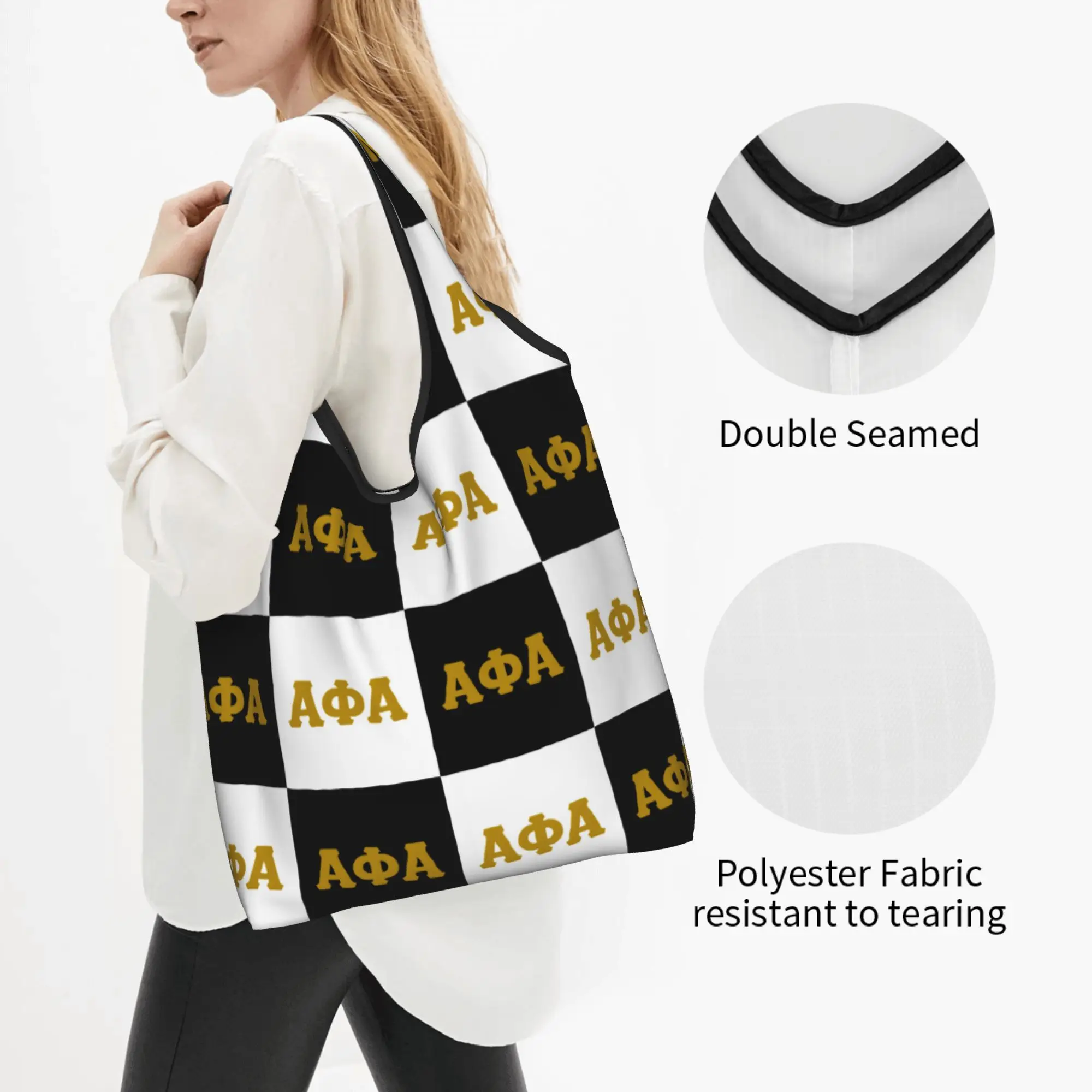 Checkered Plaid Alpha Phi Alpha  Groceries Shopping Bags Funny Shopper Tote Shoulder Bag APA African American Fraternity Handbag