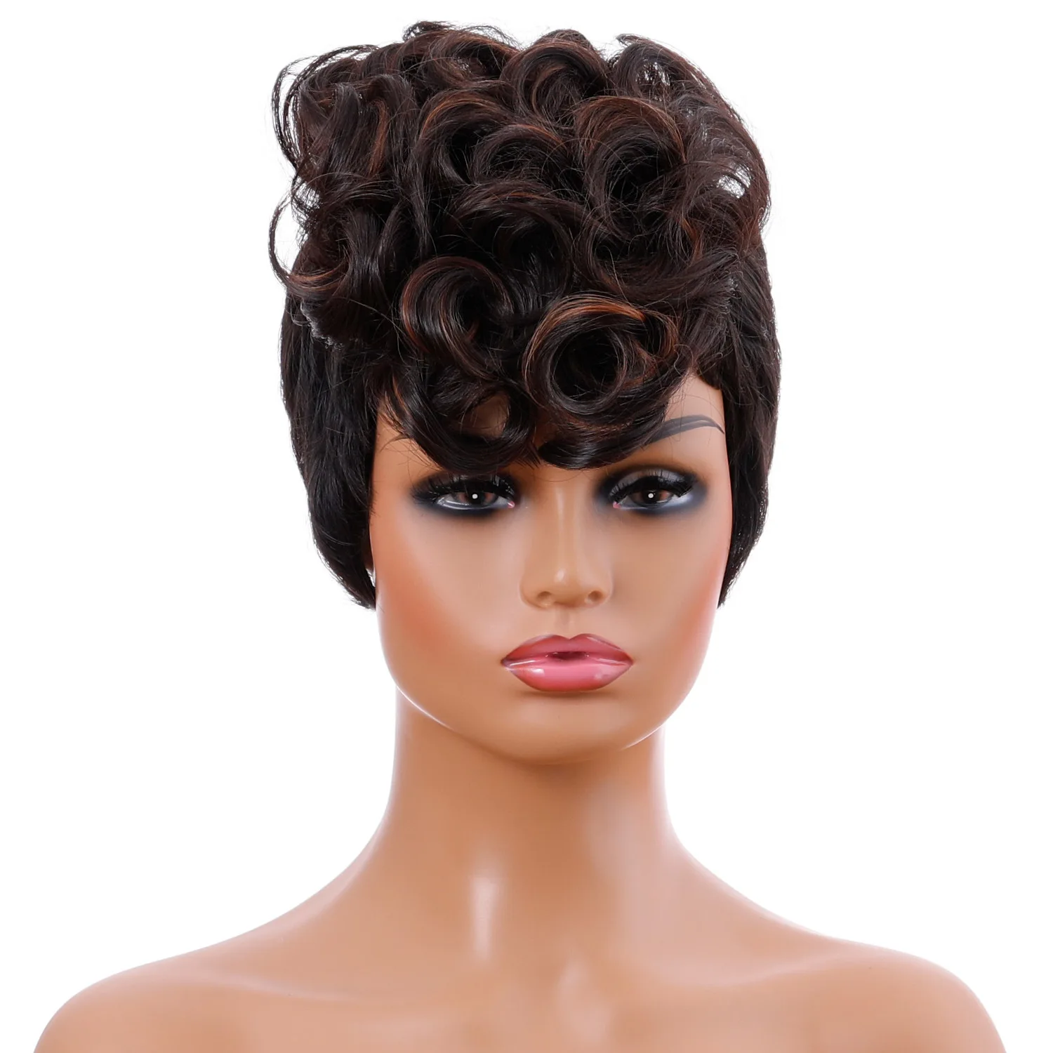 Short Synthetic Wigs for Black Women Brown Afro Kinky Curly Wig Female Cosplay Costume Daily Party Halloween Carnival