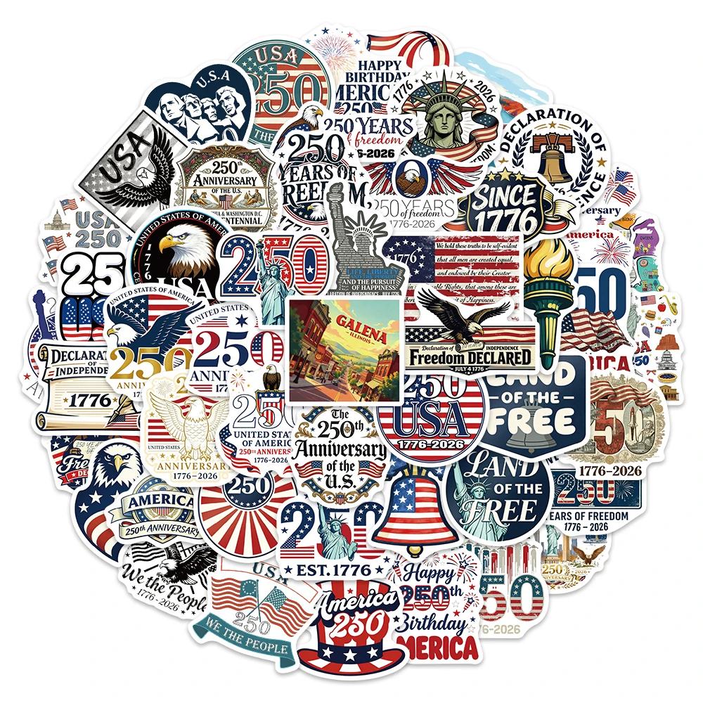 50 autocollants étanches USA 250th Anniversary Celebration pour Graffiti, DIY, bagages, enceintes, skateboards, tasses
