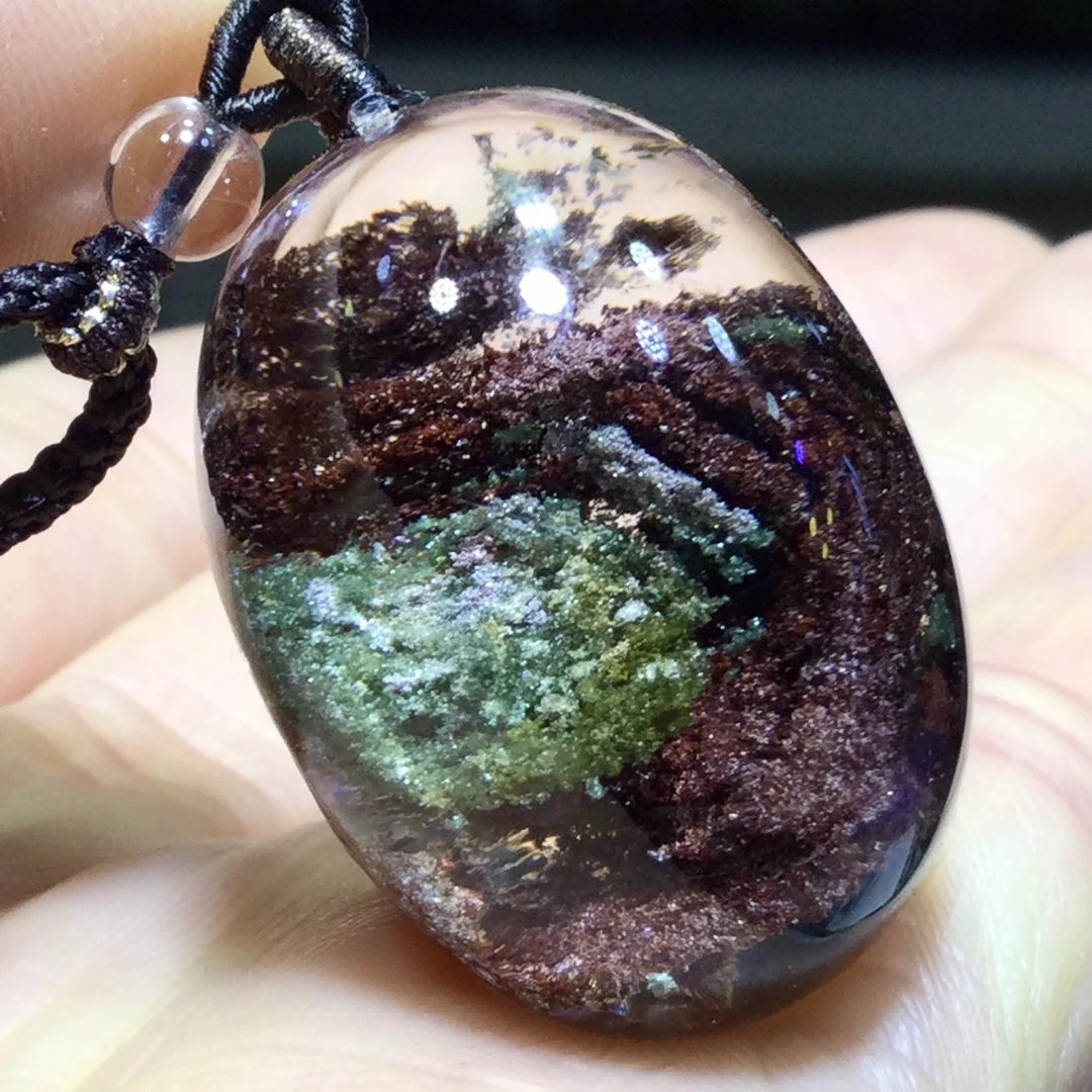 

Natural Green Red Phantom Quartz Pendant Jewelry Oval Big Size Women Man 28.5*20.5*15.5mm Carved Necklace Garden AAAAAA