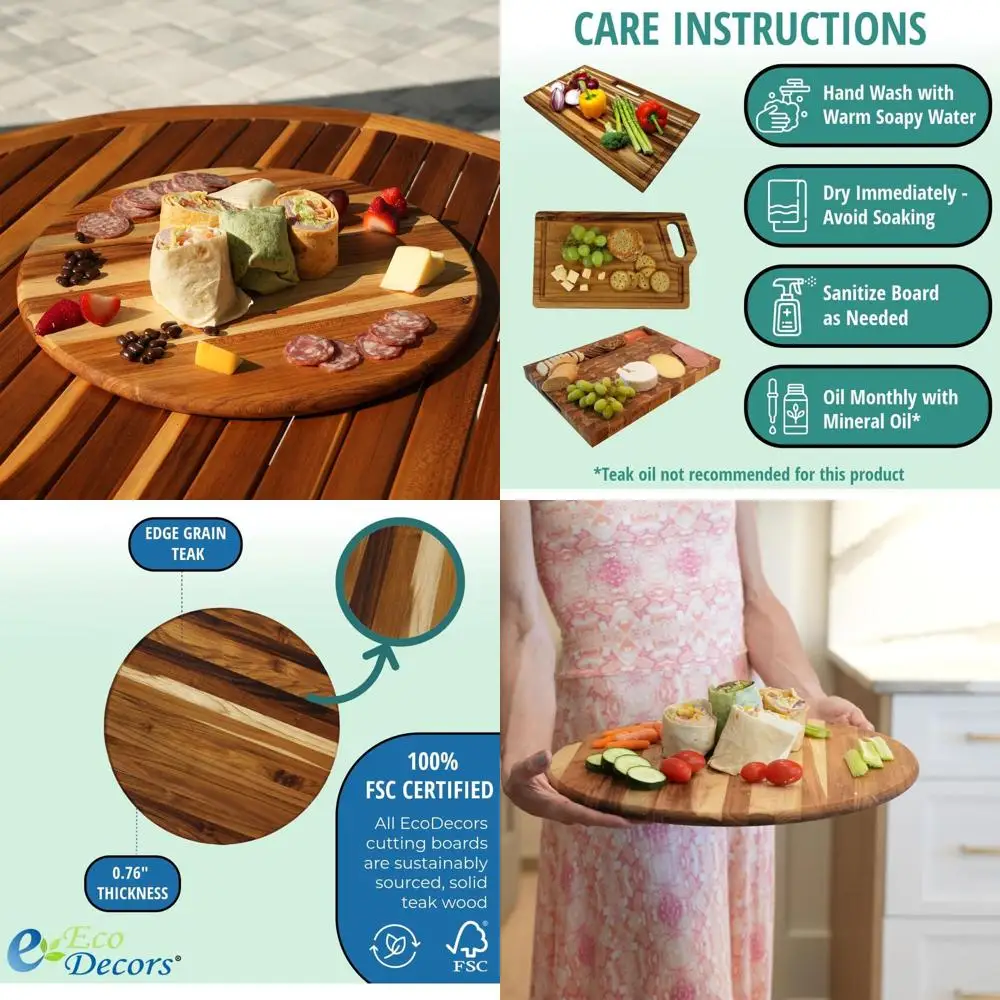 

Large 16 Teak Wood Cutting Board, FSC Certified, Edge Grain, XL Kitchen Carving Board for Brisket