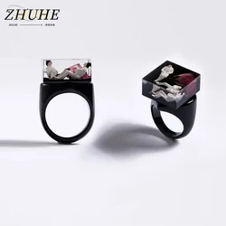 ZHUHE Resin Art Ring Hip Hop Rock Style Jewelry Accessory For Women Men Party Gifts