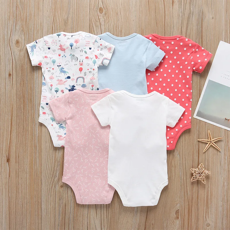 5Pcs/Lot Newborn Baby Clothes Summer Short Sleeve 100% Cotton Infant Baby Boy Romper Quality Toddler Girls Overalls