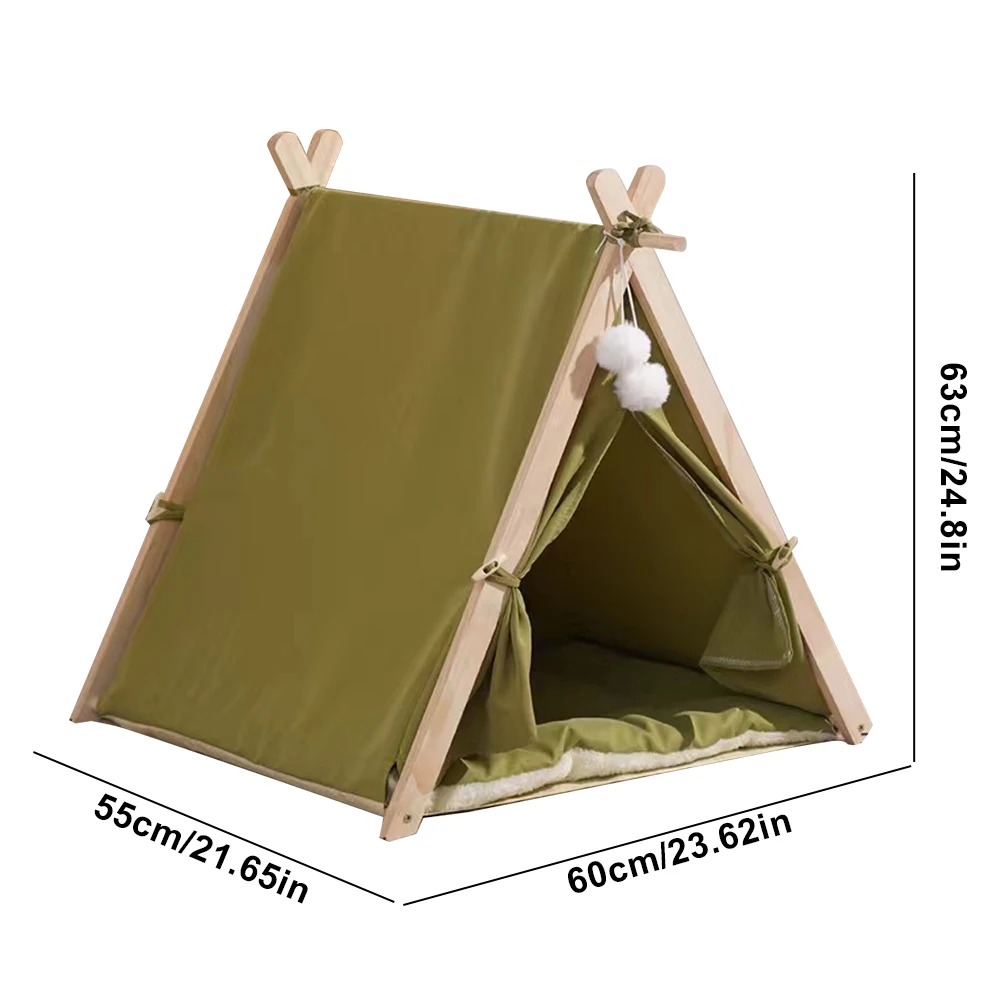 Portable Pet House Cat Tent House Wooden Frame Oxford Fabric Wood Cat Dog Tent with Soft Cushion Portable Removable Dog House