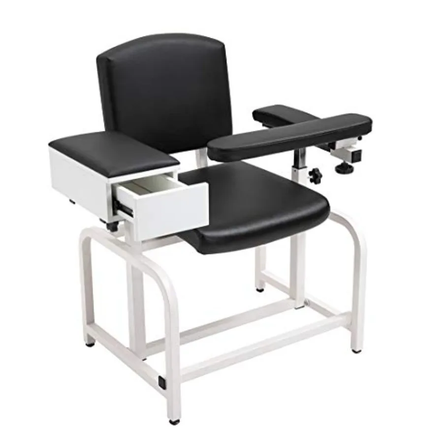 

Lab Blood Drawing Chair with Padded Flip Arm and Drawer Black