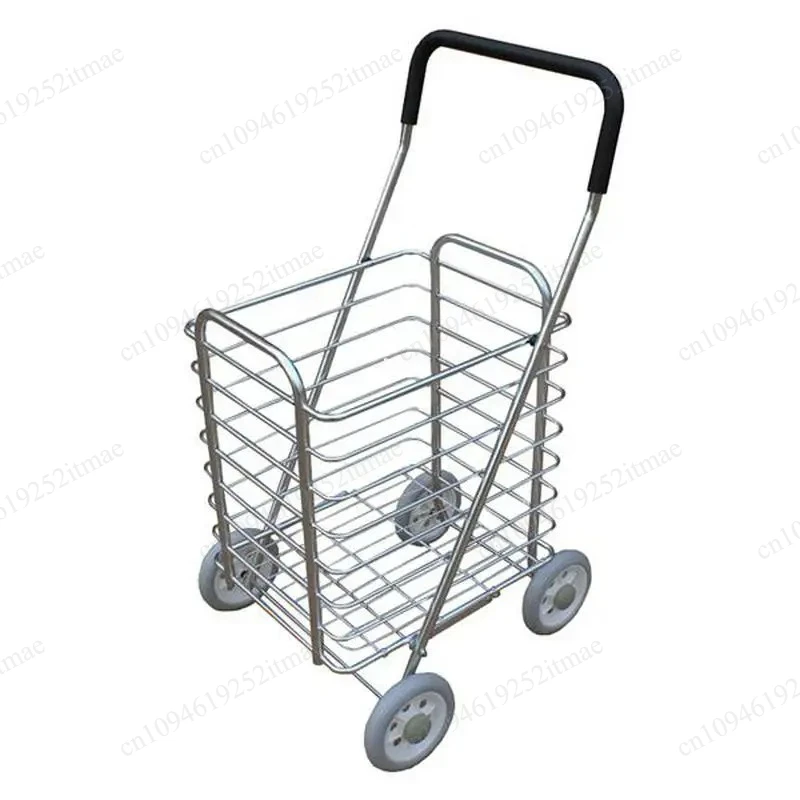 Aluminum Alloy Folding Shopping Cart 15cm Large Wheel Grocery Trolley with Basket