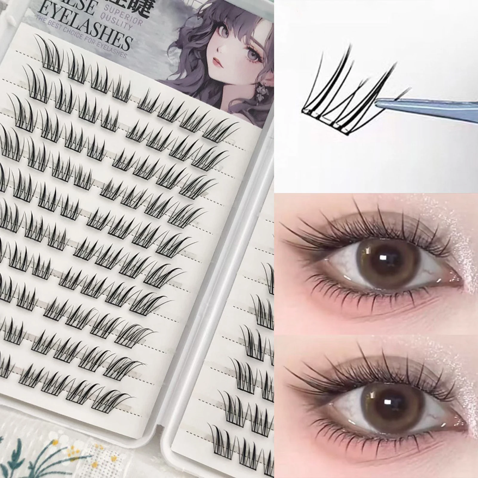 Korean Style False Eyelashes Fox_Shape Self Adhesive False Lashes Glue-free Natural Volume C Curl 7-13mm Mix