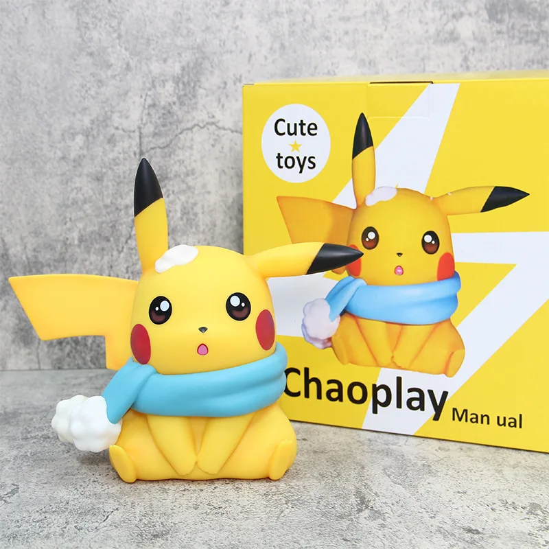 

23CM New Pokemon Figures Cute Wear A Scarf Pikachu Pvc Figurine Collectible Toys Model Decor For Kids Holiday Birthday Gifts