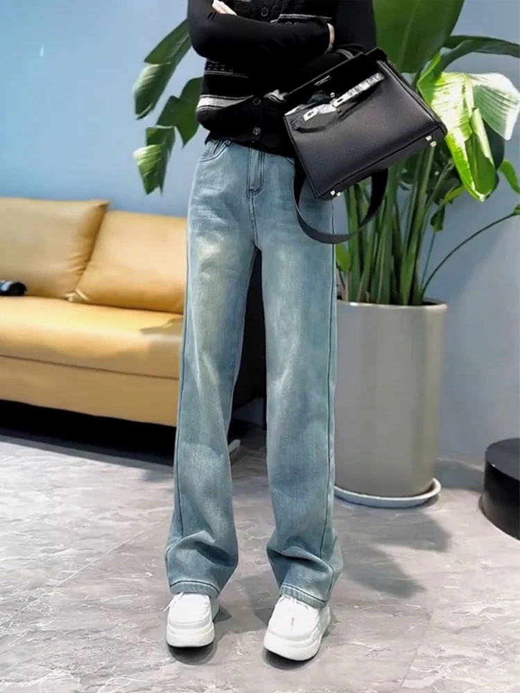 Jeans a gamba dritta slim fit da donna Faionable primavera estate dimagranti pantaloni a gamba larga lunghi ricamati di grandi dimensioni