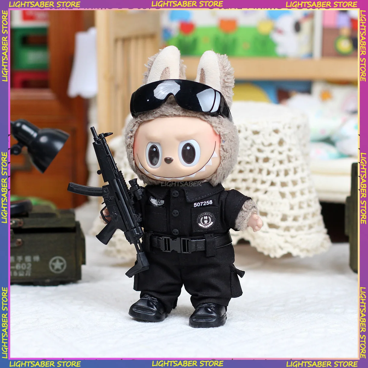 Hot Labubu Doll Clothes Security Police Shirt Trousers Belt Shoes 4-piece Set Mini Plush Doll Clothing Fashion Doll Accessories