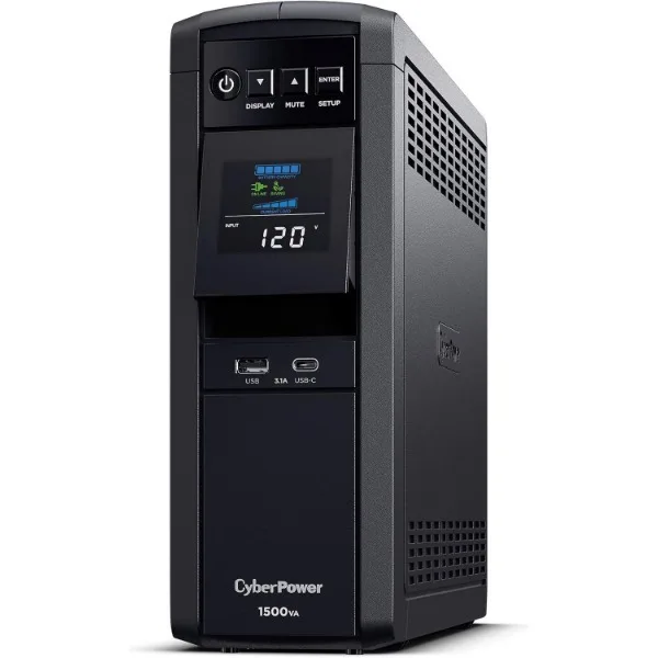 Imagem -04 - Sistema Ups Black Power Sine Cp1500pfclcd Pfc 1500va 1000w 12 Tomadas Avr Mini Torre Cyberpower