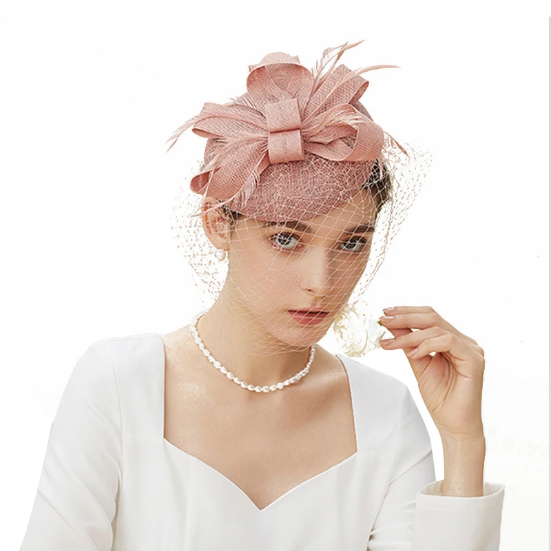 Fascinator Pillox Hat Bridal Wedding Veil Fascinator Mesh Lace Headband Tea Party Feather Fascinator Hats for Women