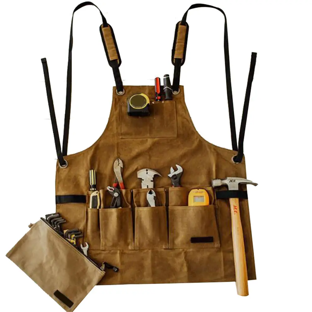 Multifunctional Tool Apron Woodworking Apron Durable Goods Heavy Duty Waxed Unisex Canvas Work Apron Waterproof Apron for Tools