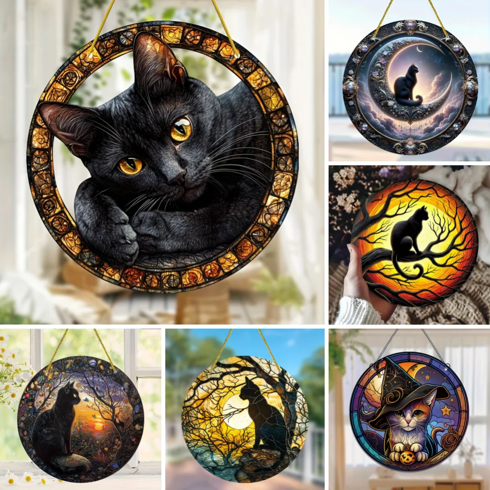 Bezaubernder Sonnenfänger für schwarze Katzen – Acryl-Fenster-Hängedekoration, Tiermotiv, Geburtstagsgeschenk für Haustierliebhaber
