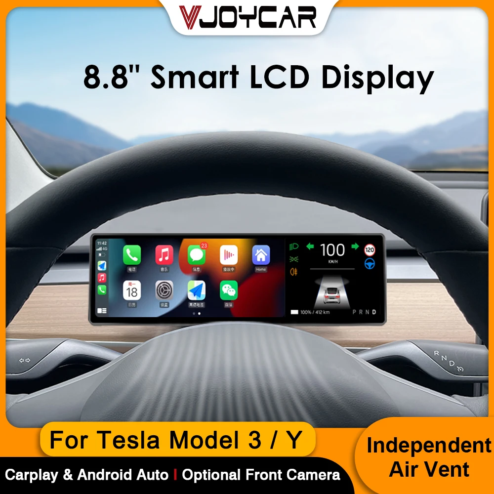 Latest 8.8 Inch Smart Touch Screen for Tesla Model 3 Y Support Wireless OTA Upgrade Carplay/Android Auto with Airflow Dashboard