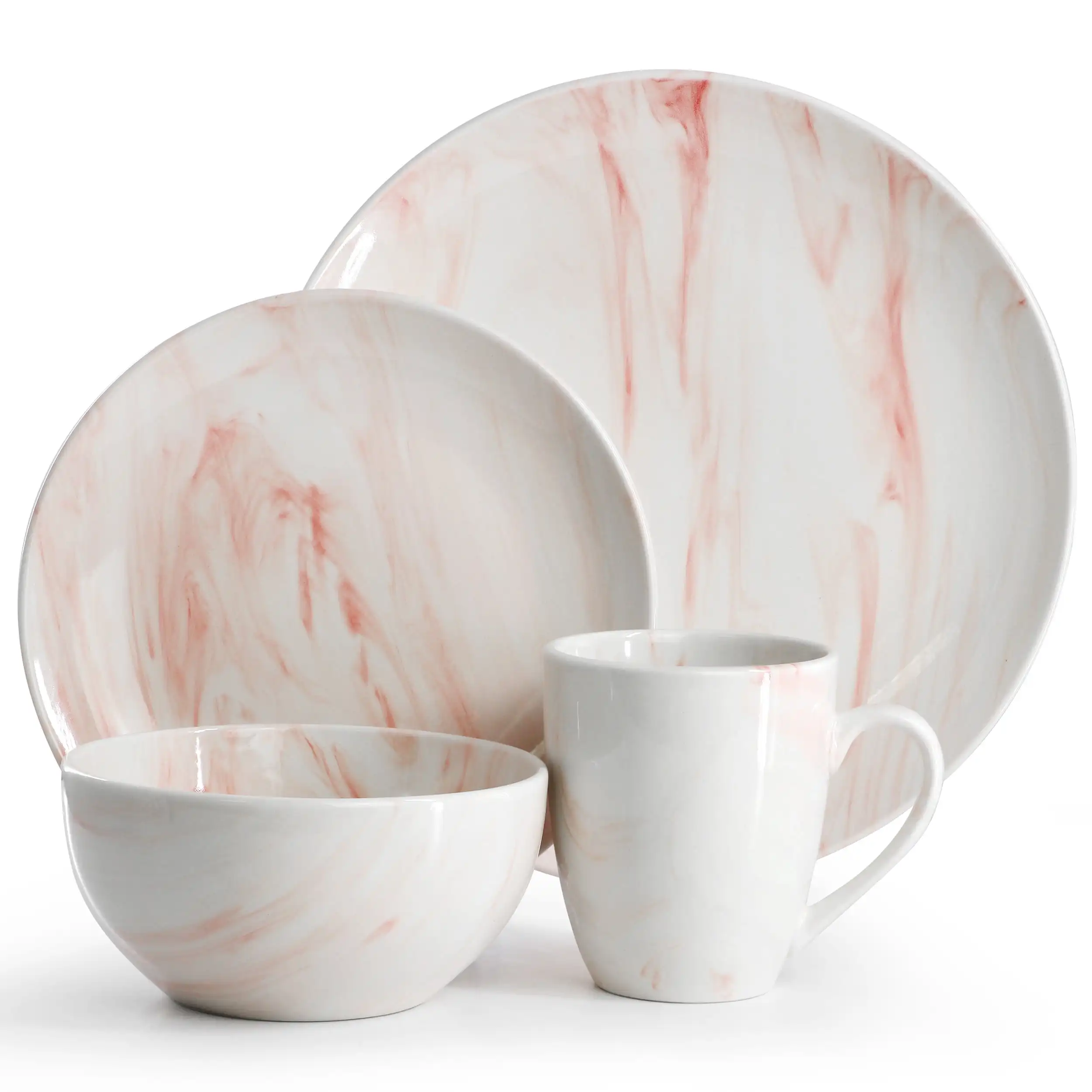 Fine Marble 16 Piece Porcelain Dinnerware Set in Red, Service for 4