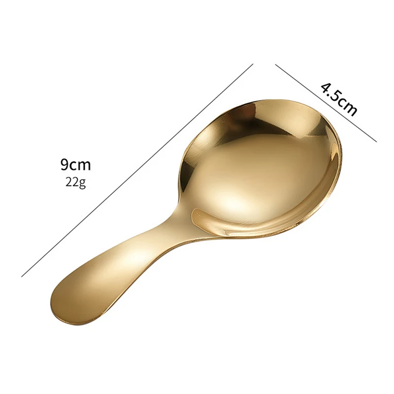 Stainless Steel Spoon Short Handle Gold Ice Cream Tea Coffee Spoon Kids Spoon Kitchen Condiment Spice Scoop Kitchen Tool