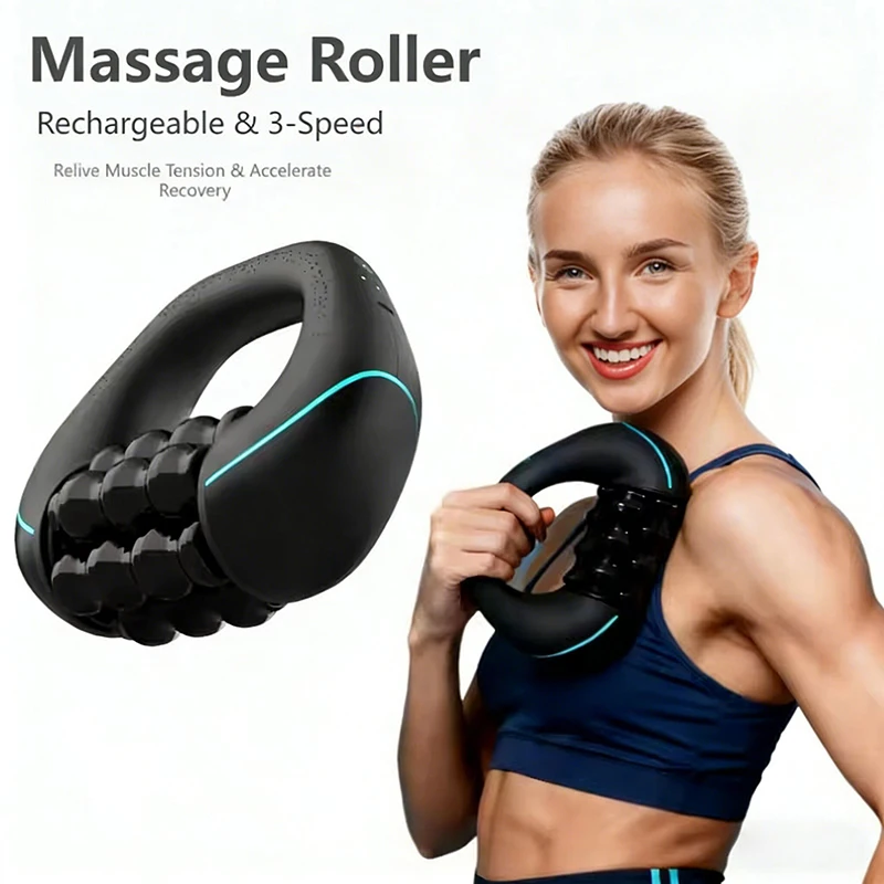 

НОВЫЙ Перезаряжаемый ручной массажный ролик-массажер для мышц, 5-скоростной перкуссионный массажер для глубокого воздействия на ткани, для снятия боли в спине/шее