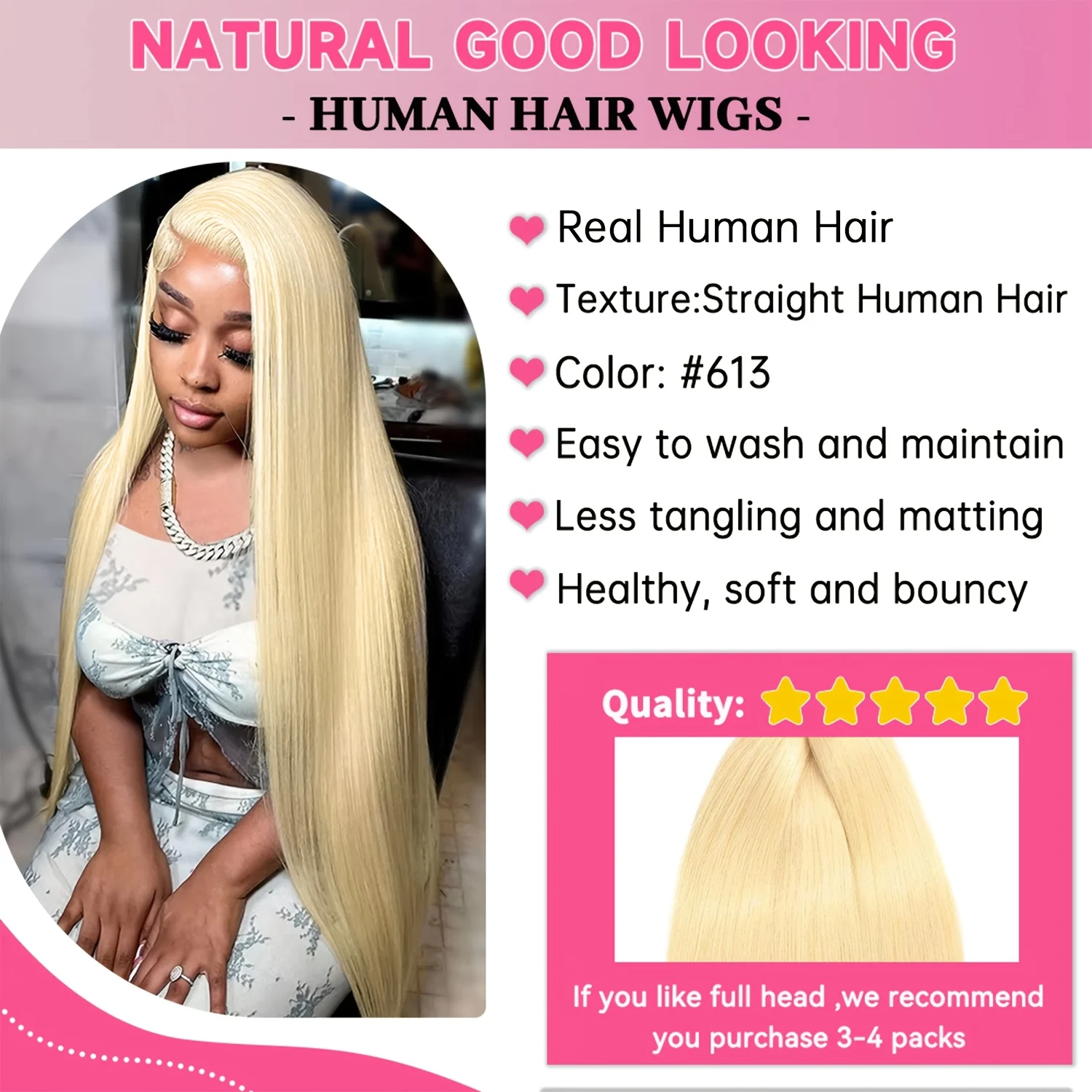 613 Bundles Blonde Bundles Human Hair 24 26 28 30 Inch 613 Straight Hair 1/3/4 Bundle 12A Unprocessed Vietnamese Virgin Hair view 5