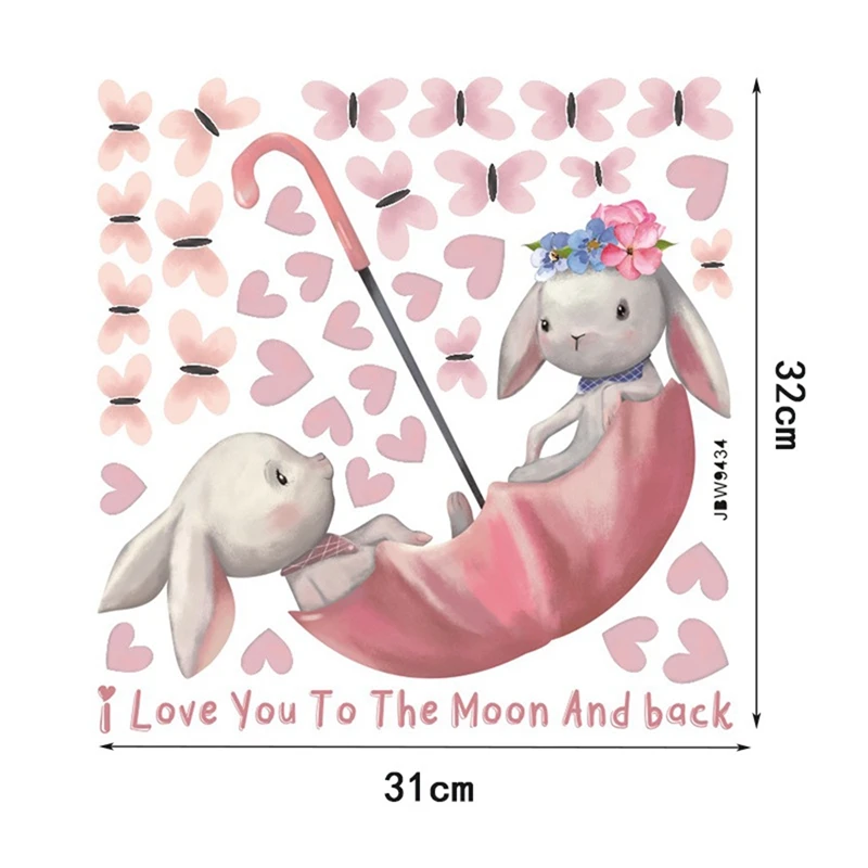 ملصقات حائط برسوم كرتونية لغرف الأطفال ، ديكور غرفة الأطفال ، الشارات ، داخل الغرفة ، أرنب ، فراشة ، مظلة ، أرنب