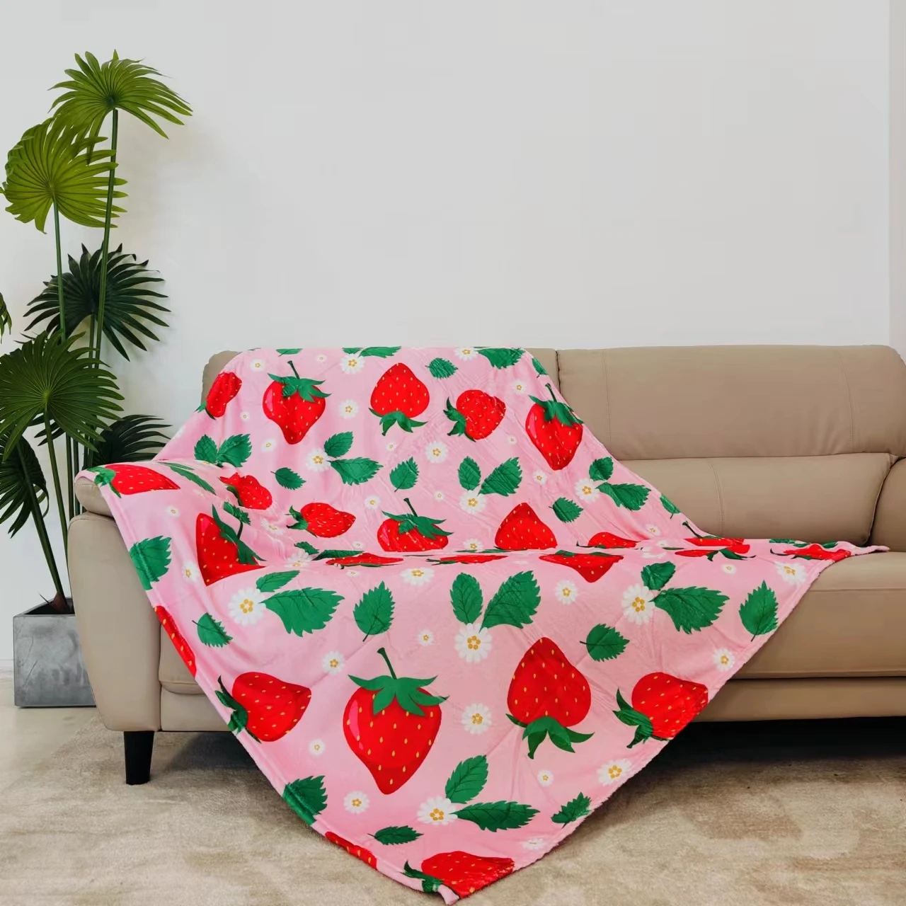 

60x50In Fuzzy Flannel strawberry ABC Kids Dinosaur Throw for Couch Sofa Bed Decor-Dinosaur Lover Toddler Kids Blankets Gift