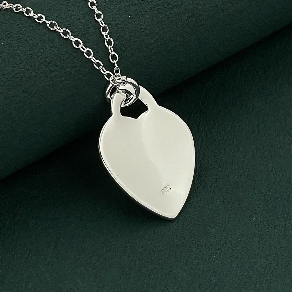 925 Sterling Silver Love Lock Pendant Necklace, Ladies Couple Simple Luxury Banquet Wedding Birthday Jewelry Gift