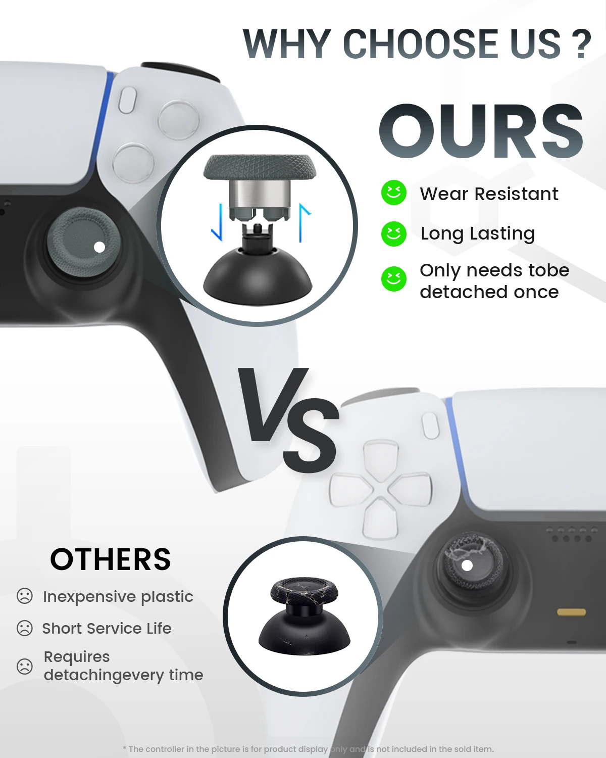 Zmodyfikowana wersja z metalowym pierścieniem na joysticku, odpowiednia dla kontrolerów PS5/PS4/SWITCH PRO/XBOX, miękka gumowa nakładka i podstawa joysticka. — zdjęcie produktu 4