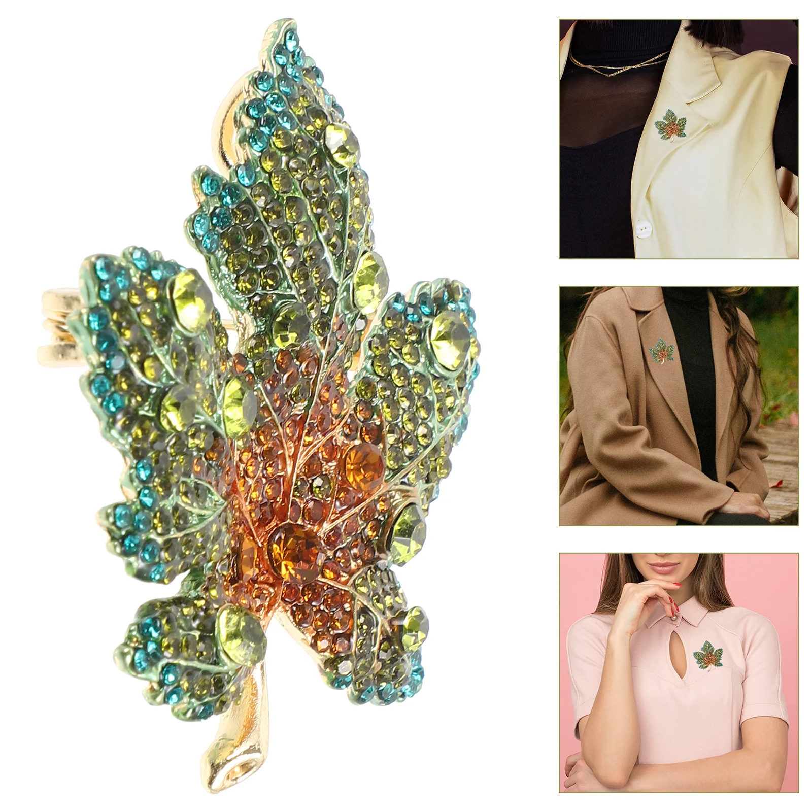 Broche de hoja de arce, broche de cristal para otoño, Clip para ropa, joyería, insignia de aleación para mujer, broches de otoño para mujer, decoración de agradecimiento