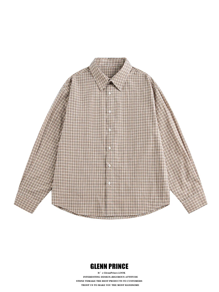 

GPstudio Korean Sle Retro lectual Plaid Long Sve Men's irt Spring Commute Versatile Casual Cotton irt Jaet