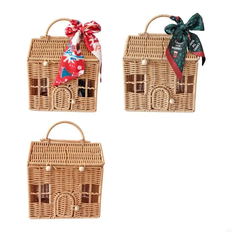 

N58C Plastic Wicker Suitcase for Parties Handwoven Rattan Picnics Basket with Handle Unique Christmas Gift Packaging Box
