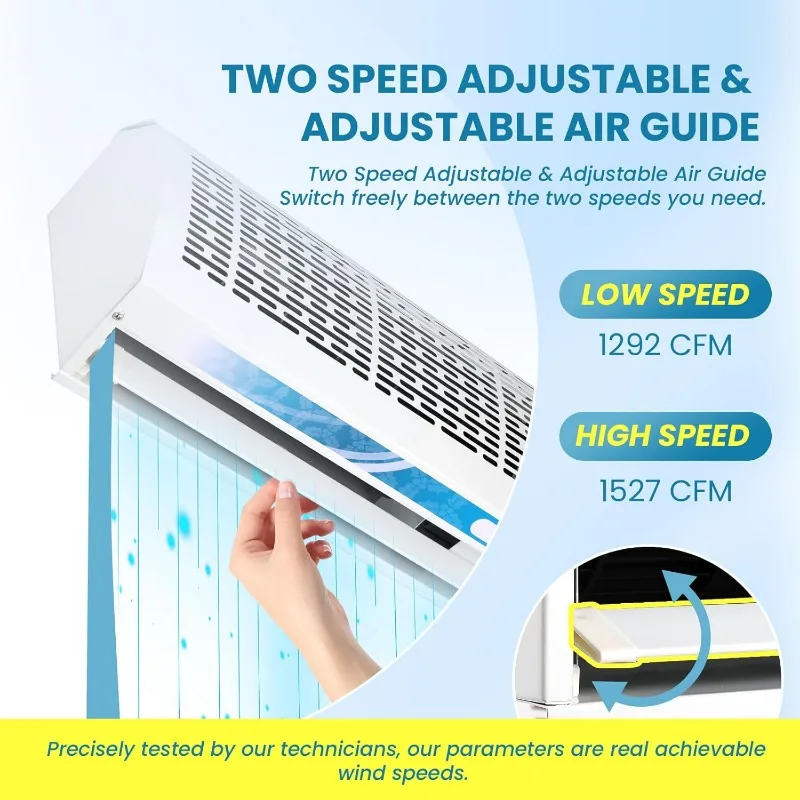 40'' luchtgordijn twee snelheden instelbaar 1527CFM, magnetische deurschakelaar, krachtige luchtdeur, commerciële binnenluchtventilator