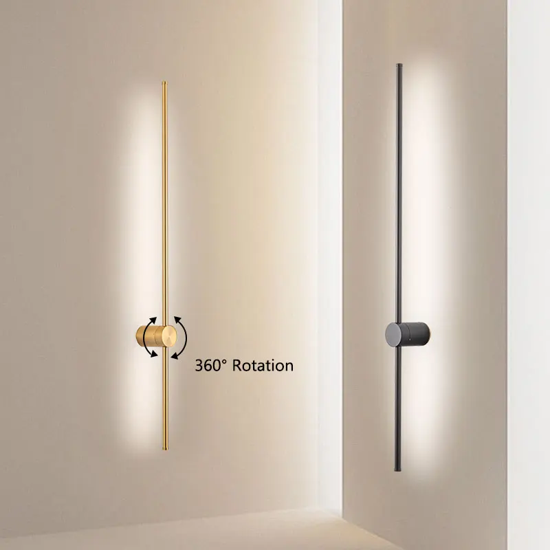 

360° Rotatable LED Wall Lamps For TV Background Corridor Bedside Copper Black White Long Strips Wall Sconce Aisle Wall Lights