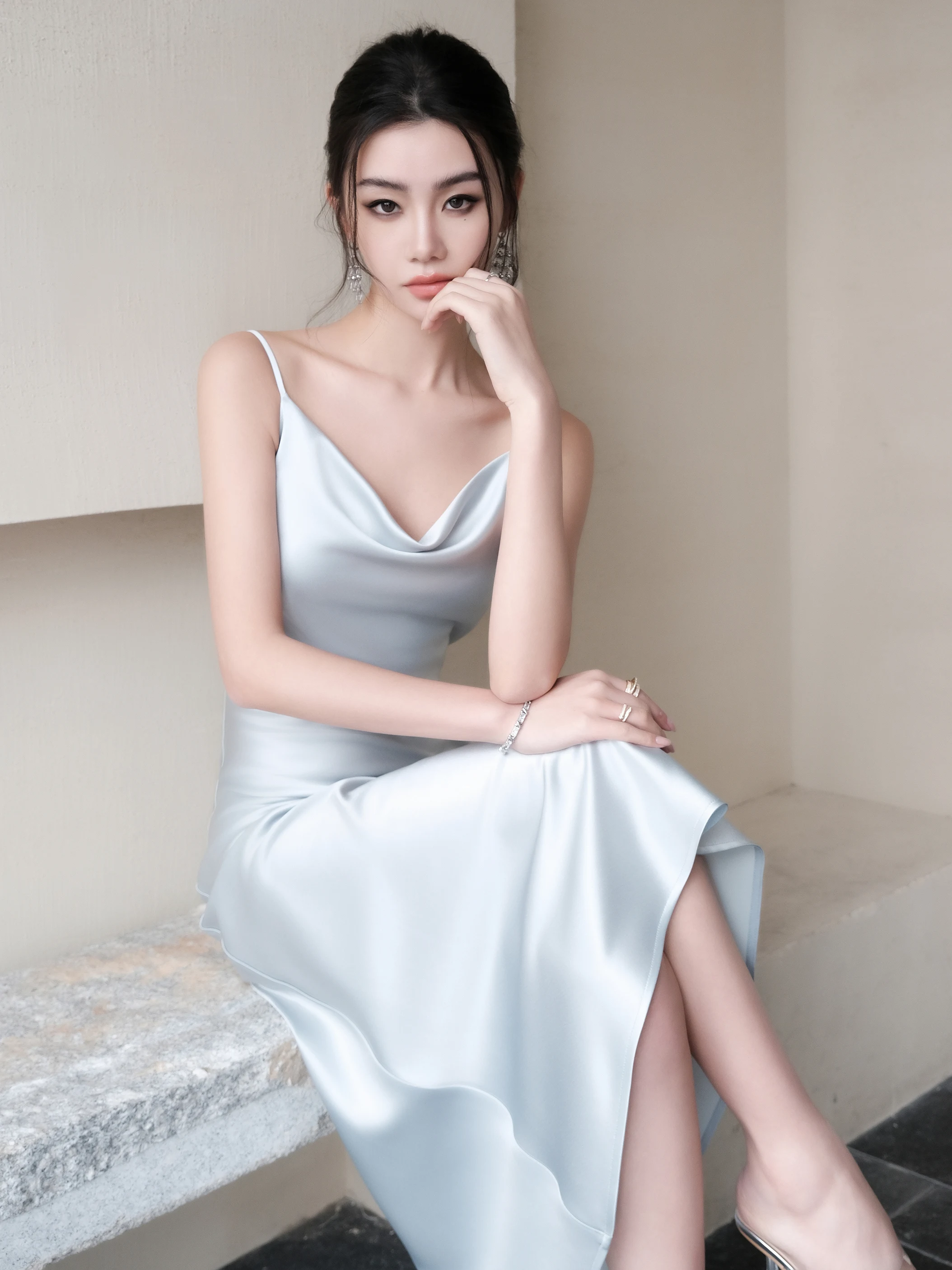 

Ele атласное ацетатное платье подружки невесты Dr, женское длинное платье с бретельками на талии, весна-лето Maxmay Faion Ele Dr