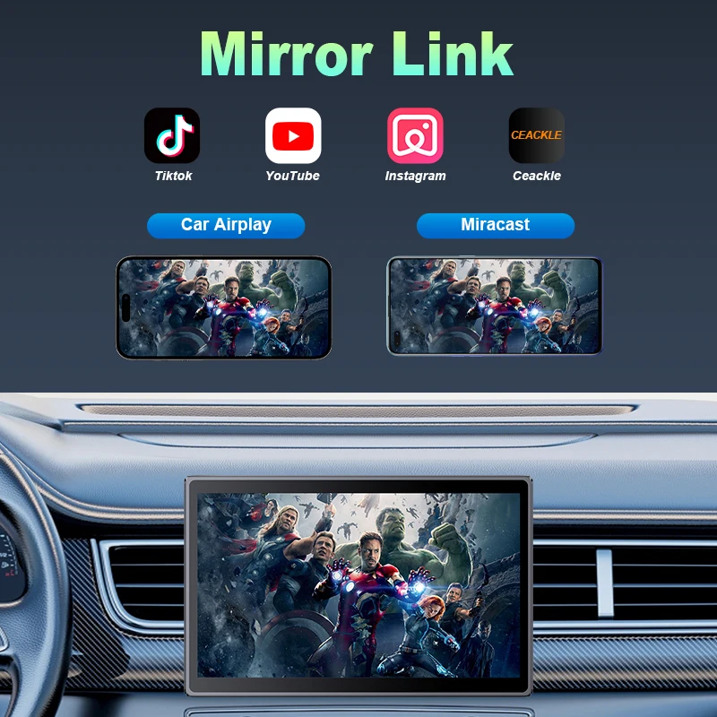 شاشة لوحة قيادة السيارة المحمولة مقاس 7 بوصات، شاشة لمس Carplay اللاسلكية، ستيريو للسيارة، نظام ملاحة GPS، منظر طبيعي بلوتوث وشاشة عمودية