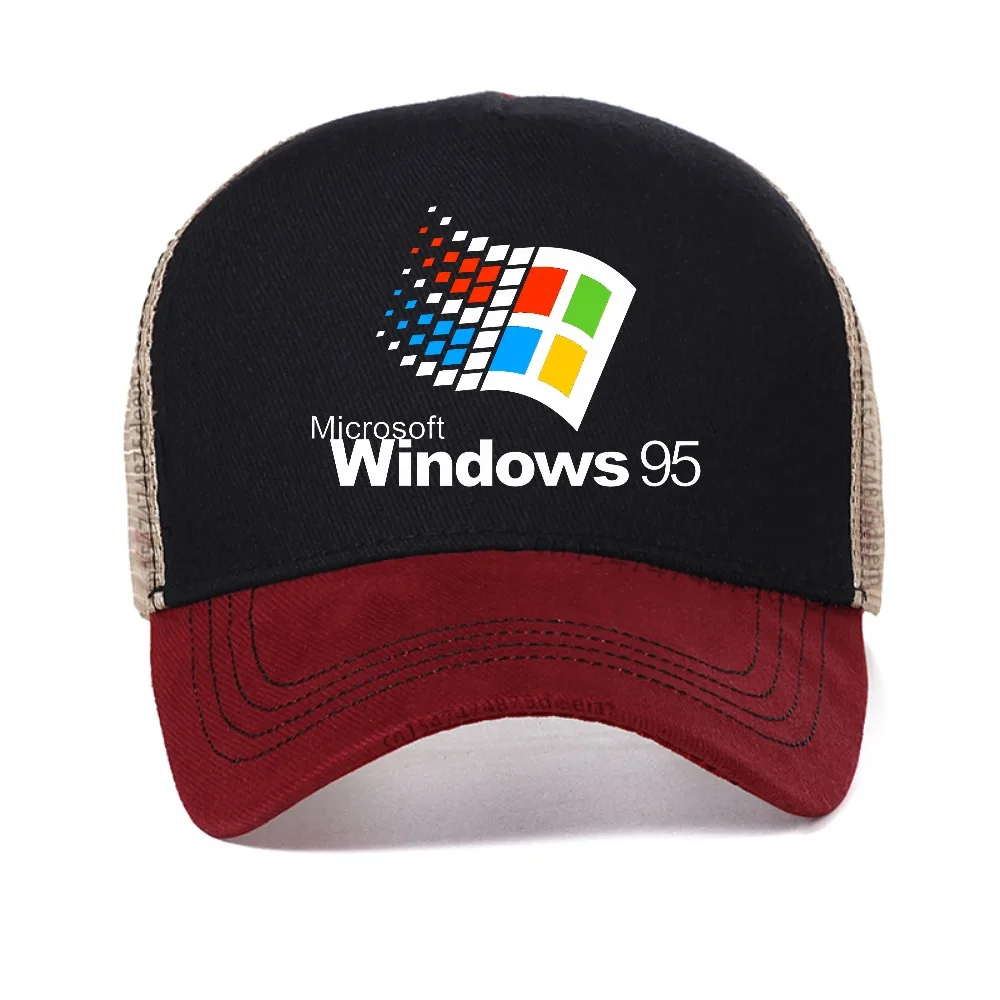

Windows 95 Graphic mesh baseball cap Funny Computer System caps Vintage 90s 80s Programmer Joke Meme Man sun hat Snapback hats