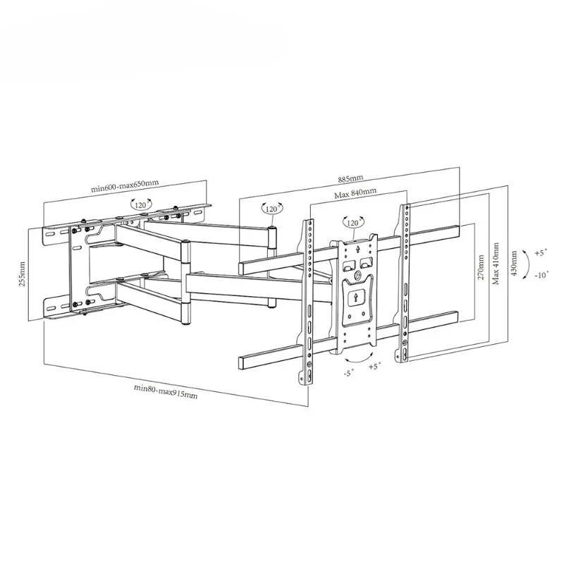 LED Tilt And Swivel  TV Wall Mount 800*400mm Universal Mount Heavy Duty TV Bracket