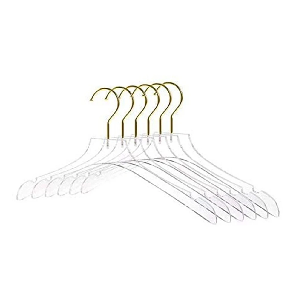 5 Pcs Clear Clothes Hangers with Gold Hook, Transparent Shirts Dress Coat Hanger with Notches for Lady Kids Small