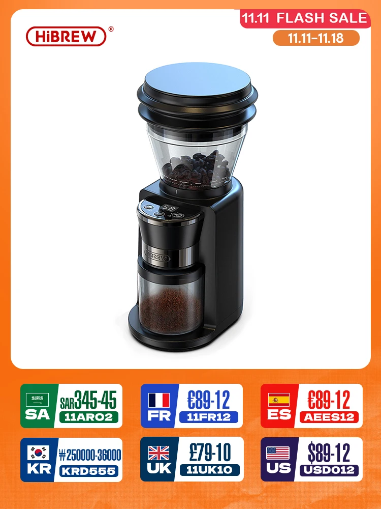 HiBREW Automatic Burr Mill Electric Coffee Grinder with 31 Gears for Espresso American Coffee Pour Over Visual Bean Storage G3