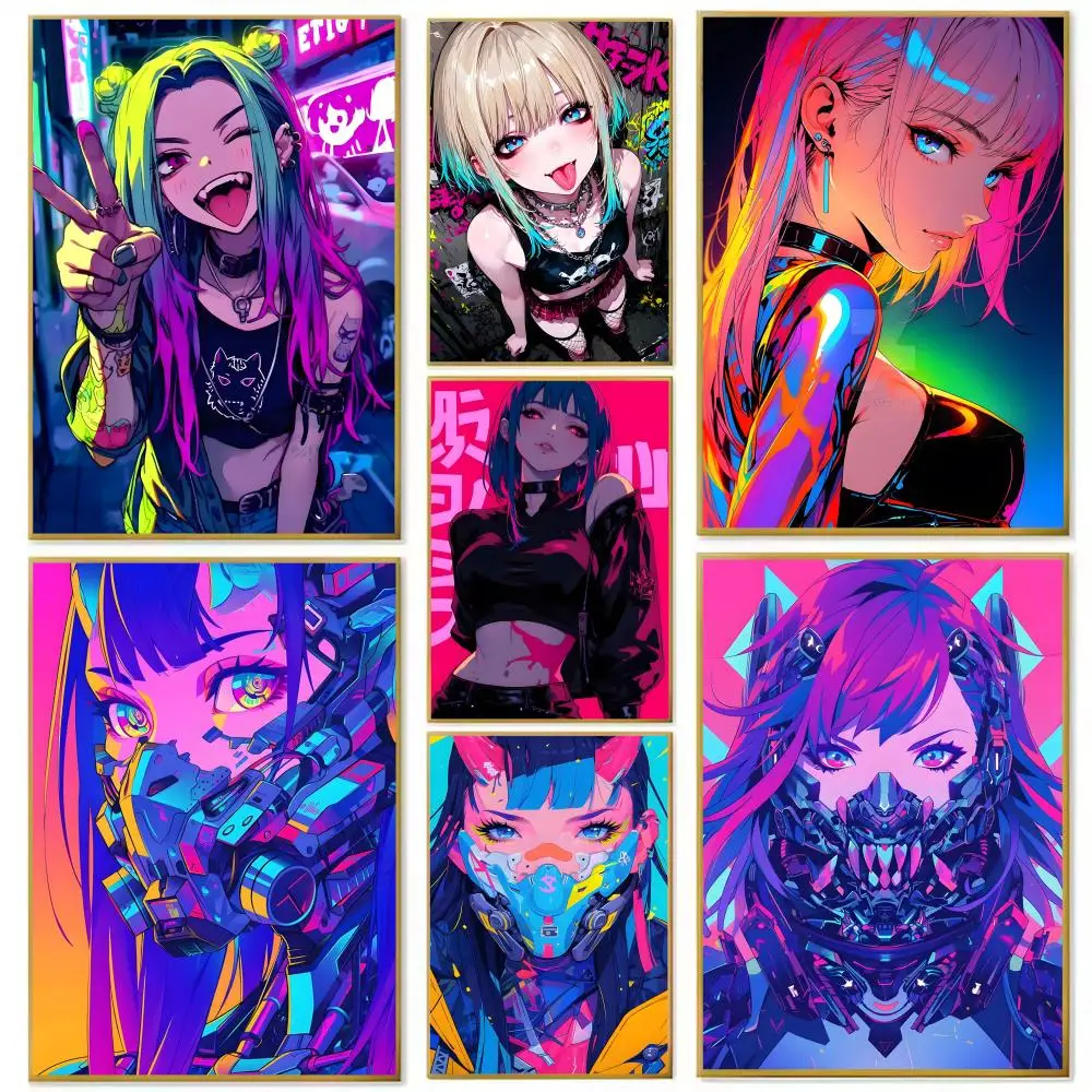 Anime C-Cyberpunk C-buntes G-Girl Poster, Papierdruck, Zuhause, Wohnzimmer, Schlafzimmer, Eingang, Bar, Café, Kunst, Malerei, Dekoration
