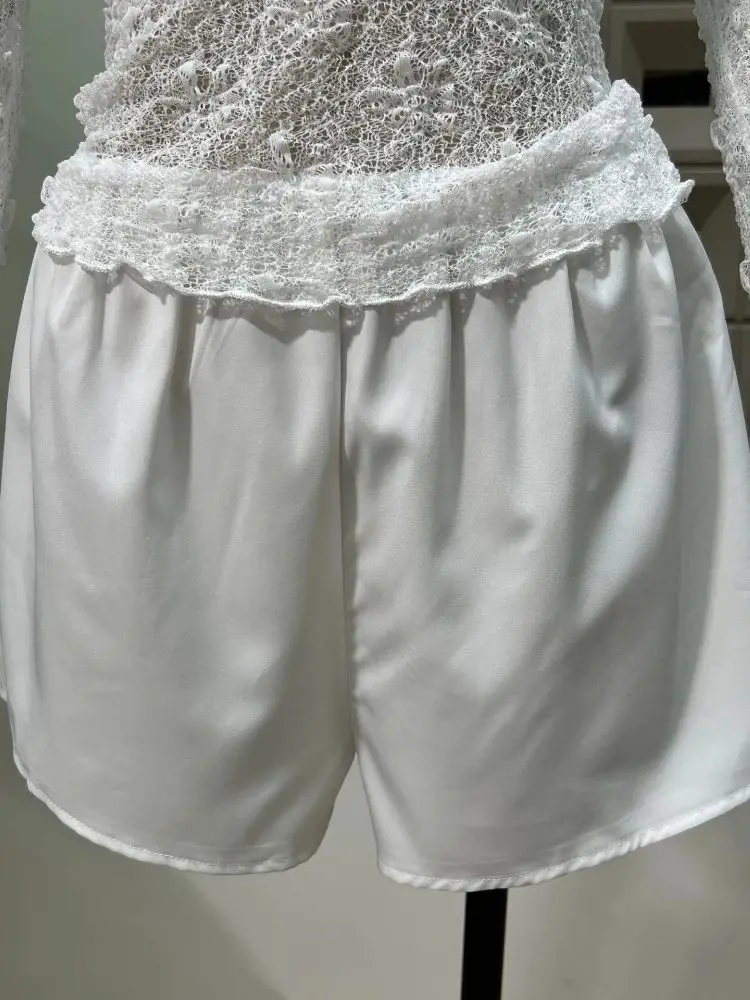 Chic Sheer สามชิ้นมินิเดรสผู้หญิงเซ็กซี่ O คอยาวแขนยาวกางเกงขาสั้นคนดังดูผ่านวันเกิดหรูหราชุด