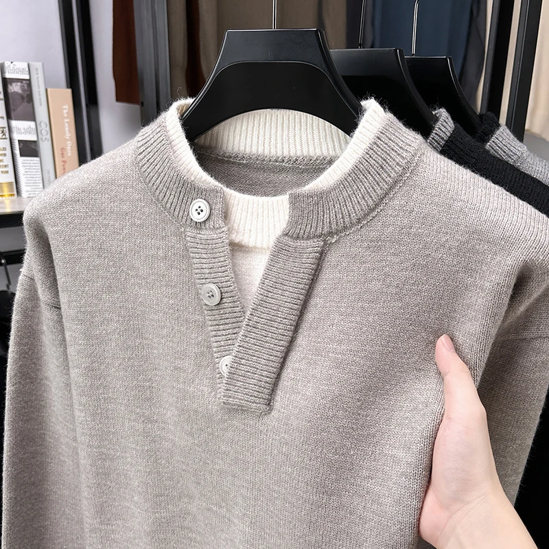 

22025 Autumn and Winter New High-end Casual Vacation Two-piece Round Neck Sweater Men's Knitted Base Sweater
