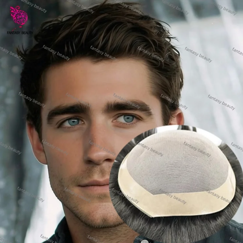 

30mm Wave Fine Mono System Prosthesis Clearance Men Wig Silk PU Around Undetectable European Human Male Hair Wigs 130% Density
