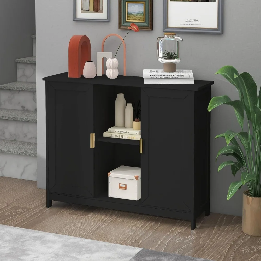 TaoHFE Black Storage Cabinet,Credenza Buffet Cabinet in legno Coffee Bar Cabinet tavolo da Buffet Credenza nera armadio sottile